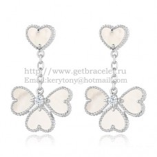 Van Cleef Arpels Sweet Alhambra Effeuillage Earrings White Gold With White Mother Of Pearl