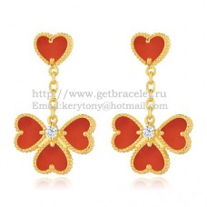 Van Cleef Arpels Sweet Alhambra Effeuillage Earrings Yellow Gold With Carnelian Mother Of Pearl