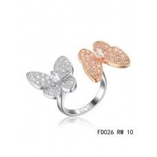 Van Cleef Arpels Two Butterfly Between The Finger Ring Pink Gold Round Pink Sapphires