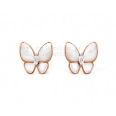 Van Cleef Arpels Two Butterfly Earrings Mother-of-pearl With Diamond Rose Gold
