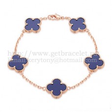 Van Cleef Arpels Alhambra Bracelet 5 Motifs Pink Gold With Lapis Mother Of Pearl