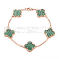 Van Cleef Arpels Alhambra Bracelet 5 Motifs Pink Gold With Malachite Mother Of Pearl