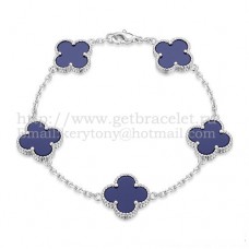 Van Cleef Arpels Alhambra Bracelet 5 Motifs White Gold With Lapis Mother Of Pearl