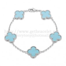 Van Cleef Arpels Alhambra Bracelet 5 Motifs White Gold With Turquoise Mother Of Pearl