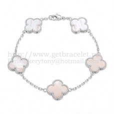 Van Cleef Arpels Alhambra Bracelet 5 Motifs White Gold With White Mother Of Pearl