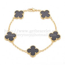 Van Cleef Arpels Alhambra Bracelet 5 Motifs Yellow Gold With Black Agate Mother Of Pearl