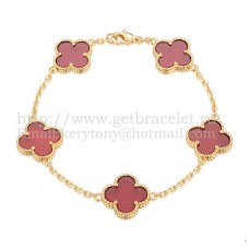 Van Cleef Arpels Alhambra Bracelet 5 Motifs Yellow Gold With Carnelian Mother Of Pearl