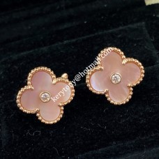 Van Cleef Arpels Alhambra Earring Rose Gold With Pink Mother-of-Pearl and Diamonds