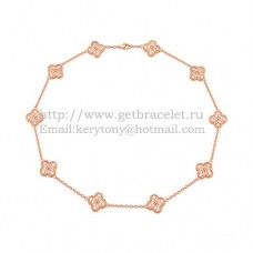Van Cleef Arpels Alhambra Long Necklace Pink Gold 10 Motifs With Pave Diamonds