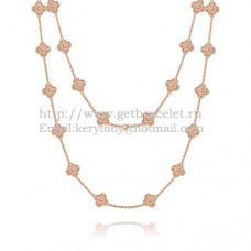 Van Cleef Arpels Alhambra Long Necklace Pink Gold 20 Motifs With Pave Diamonds