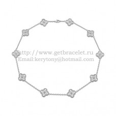 Van Cleef Arpels Alhambra Long Necklace White Gold 10 Motifs With Pave Diamonds