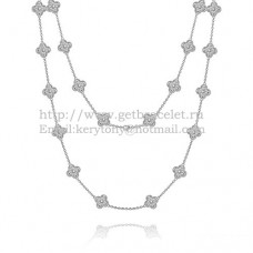 Van Cleef Arpels Alhambra Long Necklace White Gold 20 Motifs With Pave Diamonds