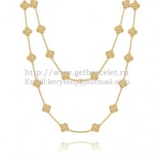 Van Cleef Arpels Alhambra Long Necklace Yellow Gold 20 Motifs With Pave Diamonds