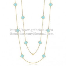 Van Cleef Arpels Alhambra Necklace Yellow Gold 10 Motifs With Turquoise Mother Of Pearl