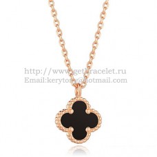 Van Cleef Arpels Sweet Alhambra Pendant Pink Gold With Black Agate Mother Of Pearl 9mm