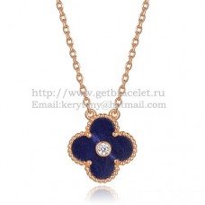 Van Cleef Arpels Alhambra Pendant Pink Gold With Lapis Stone Mother Of Pearl Round Diamonds