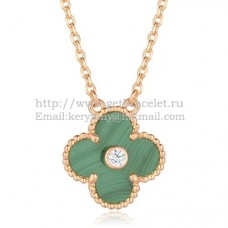 Van Cleef Arpels Alhambra Pendant Pink Gold With Malachite Mother Of Pearl Round Diamonds