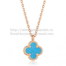 Van Cleef Arpels Sweet Alhambra Pendant Pink Gold With Turquoise Mother Of Pearl 9mm