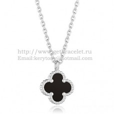 Van Cleef Arpels Sweet Alhambra Pendant White Gold With Black Agate Mother Of Pearl 9mm