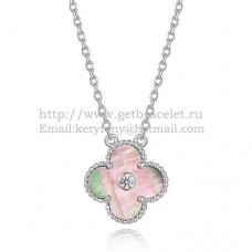 Van Cleef Arpels Alhambra Pendant White Gold With Gray Mother Of Pearl Round Diamonds