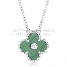 Van Cleef Arpels Alhambra Pendant White Gold With Malachite Mother Of Pearl Round Diamonds