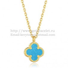 Van Cleef Arpels Sweet Alhambra Pendant Yellow Gold With Turquoise Mother Of Pearl 9mm