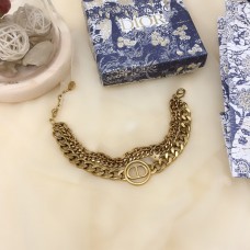 Christian Dior30 Montaigne Antique Brass CD Logo Circle Pendant Faux Multi-chain Bracelet